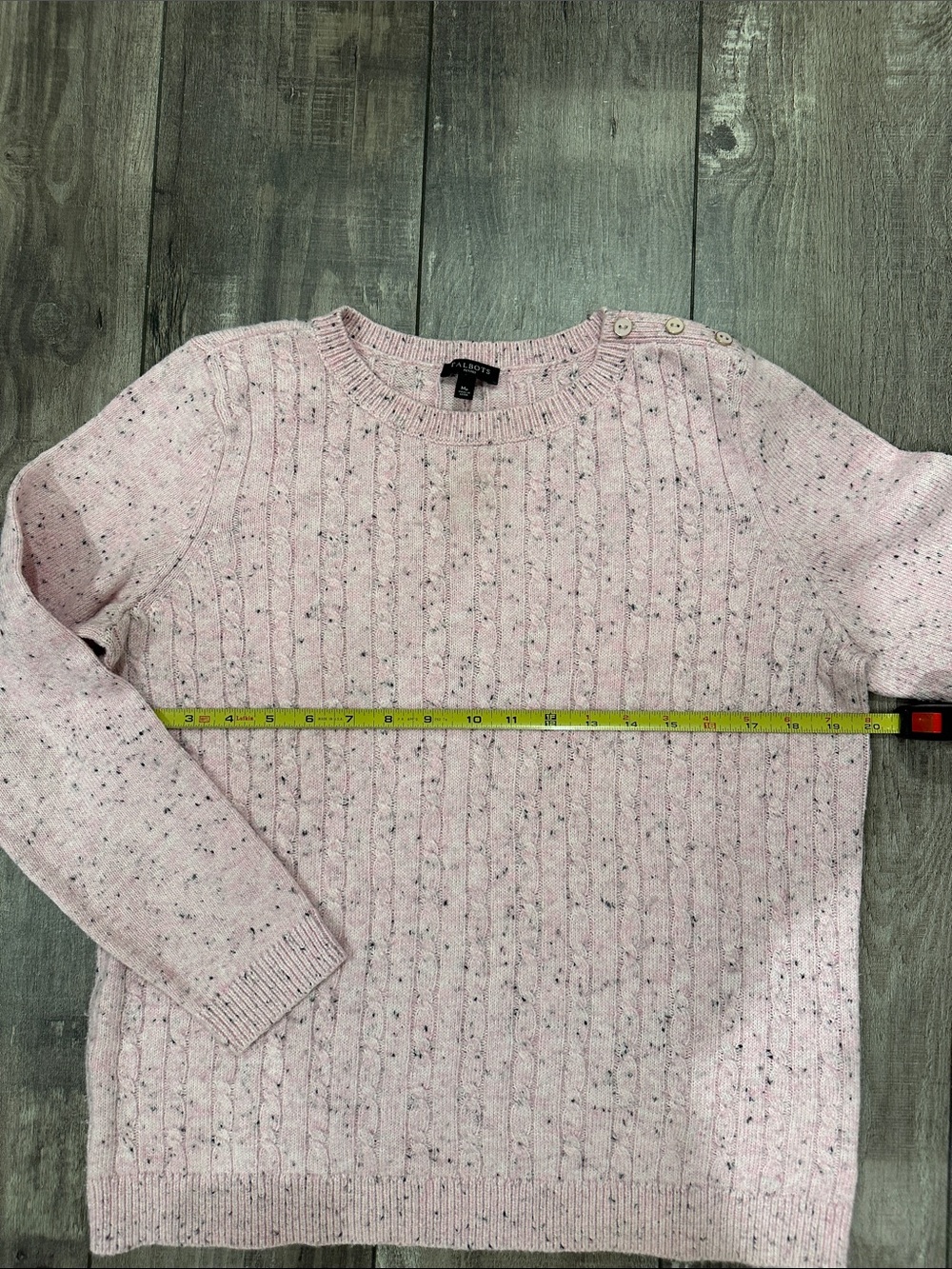 Talbots Pink Speckled Crewneck Sweater with Shoulder Buttons